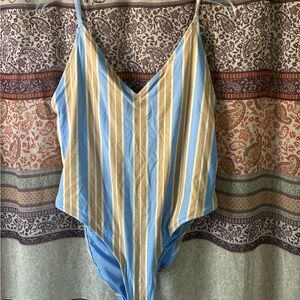 aerie Striped One-Piece Swimsuit in Light Blue and Beige